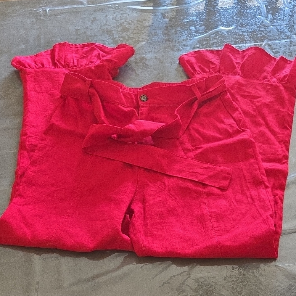 Zingara Red Linen Blend Trousers